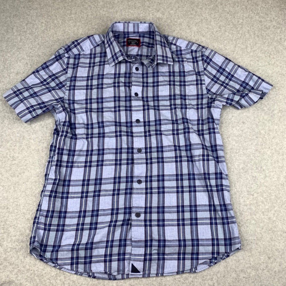 UNTUCKit Button Down Shirt Mens Medium Blue Plaid Slim Fit Short Sleeve Cotton